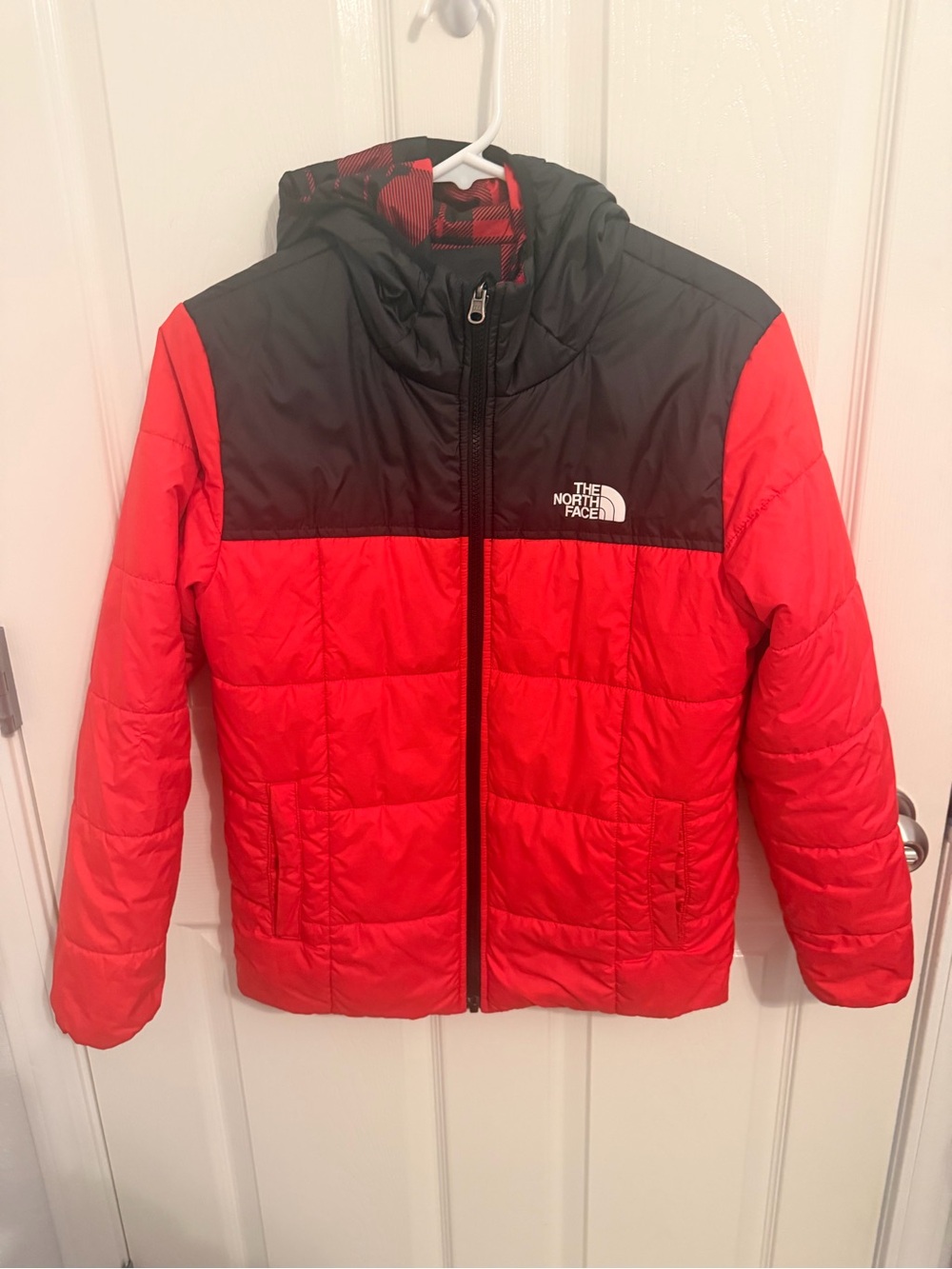 The North Face Kids' Red and Black / Plaid Reversible Insulated Jacket